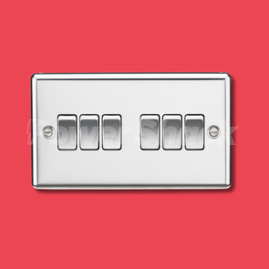 Knightsbridge 10AX 2-Way Switch - Polished Chrome - 6 Gang