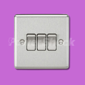 Knightsbridge 10AX 2-Way Switch - Brushed Chrome - 3 Gang