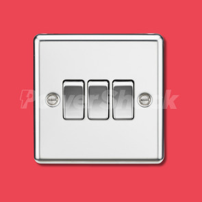 Knightsbridge 10AX 2-Way Switch - Polished Chrome - 3 Gang