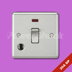 Knightsbridge 20A 1G DP Switch - Brushed Chrome - With Neon & Flex Outlet