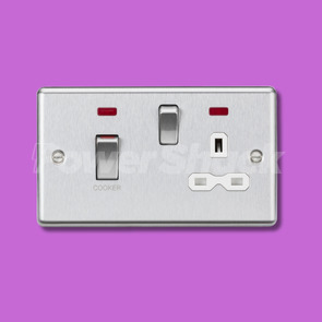 Knightsbridge 45A DP Switch & 13A Socket with Neons - Brushed Chrome - White Insert