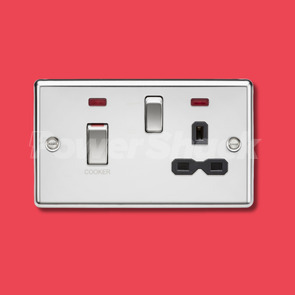 Knightsbridge 45A DP Switch & 13A Socket with Neons - Polished Chrome - Black Inserts