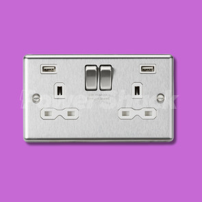 Knightsbridge 13A 2G SP Switched Socket with Dual USB A+A (5V DC 2.4A shared) - Brushed Chrome - White Inserts