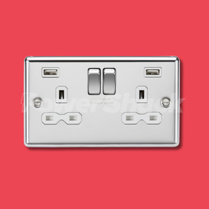 Knightsbridge 13A 2G SP Switched Socket with Dual USB A+A (5V DC 2.4A shared) - Polished Chrome - White Inserts