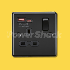 Knightsbridge 13A 1G SP Switched Socket with Dual USB A+C 12V DC 1.5A [Max. 18W] - Matt Black with Black Insert