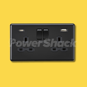 Knightsbridge 13A 2G SP Switched Socket with Dual USB A+C (5V DC 4.0A shared) - Matt Black with Black Insert