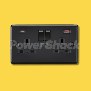 Knightsbridge 13A 2G DP Switched Socket with Dual USB A+C 20V DC 2.25A (Max. 45W) - Matt Black with Black Insert