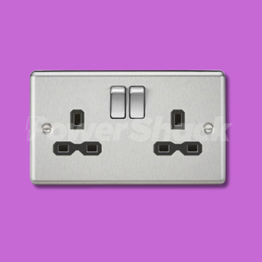 Knightsbridge 13A 2G DP Switched Socket - Brushed Chrome - with Black Inserts