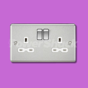 Knightsbridge 13A 2G DP Switched Socket - Brushed Chrome - with White Insert