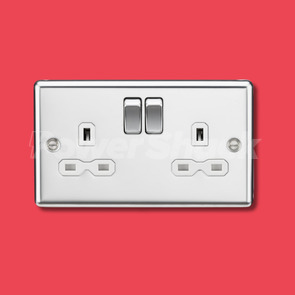 Knightsbridge 13A 2G DP Switched Socket with Twin Earths - Polished Chrome - White Insert