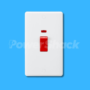 Knightsbridge 45A DP Switch Red Rocker - 2 Gang Neon