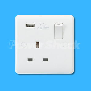 Knightsbridge Curved Edge 13A 1G Switched Socket with USB Charger (5V DC 2.1A)