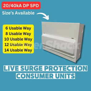 LIVE Electrical Metal Consumer Unit c/w 100A Main Switch+ 20/40kA DP Surge Arrester