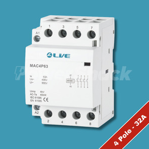 LIVE Electrical 2 Pole 2NO AC Contactor - 32A - 4 POLE