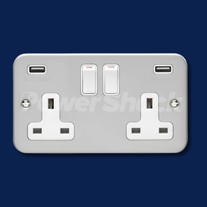 Eurolite 13Amp Switched Socket With Combined 3.1 Amp Usb Outlets Metal Clad