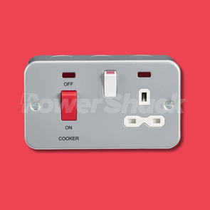 Knightsbridge Metal Clad 2G 45A DP Cooker Switch and 13A Switched Socket with Neons