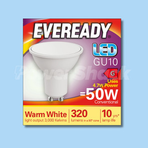 Eveready 4.7W LED GU10 Lamps - 320lm - WARM WHITE