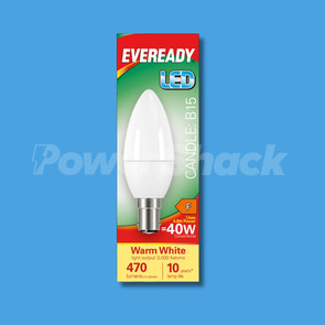 Eveready 4.9W LED Candle Lamp  - Warm White - 470lm - B15 - WARM WHITE