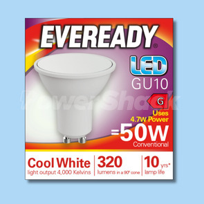 Eveready 4.7W LED GU10 Lamps - 320lm - COOL WHITE