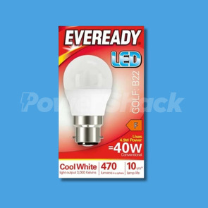 Eveready  4.9W LED Golf Ball Lamp - 470lm - Cool White - B22 - COOL WHITE