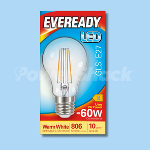 Eveready 7W LED Filament GLS - 806lm - E27  - WARM WHITE