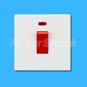 Knightsbridge 45A DP Switch (1G Size) with Red Rocker - with Neon