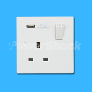 Knightsbridge Square Edge 13A 1G SP Switched Socket with USB A (5V DC 2.1A) Charger