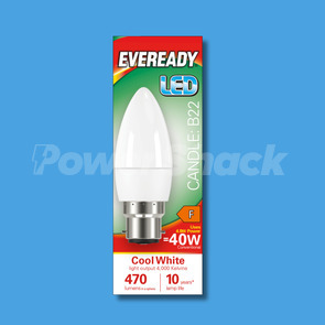 Eveready 4.9W LED Candle Lamp  - Cool White - 470lm - B22 - COOL WHITE