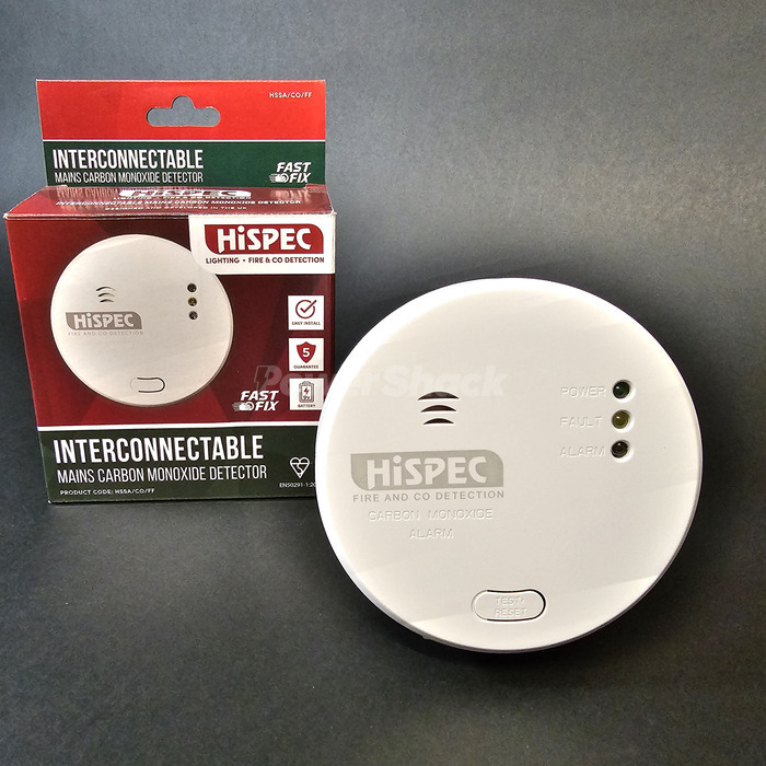 Hispec - Mains Carbon Monoxide Detector with 9v Battery Backup