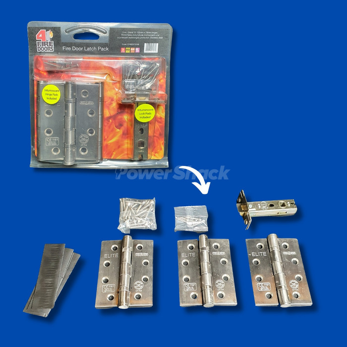 Heavy Duty Fire Door Latch Pack with 3 x 102mm x 76mm Hinges