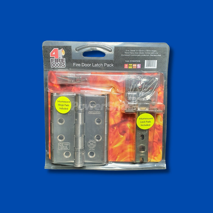 Heavy Duty Fire Door Latch Pack with 3 x 102mm x 76mm Hinges