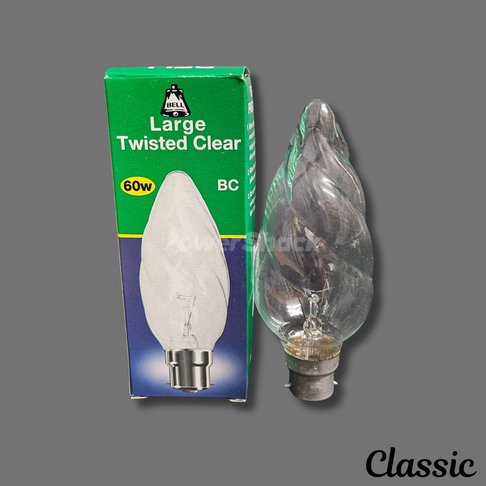 Large Twisted Clear Candle Lamp - B22 - 60W