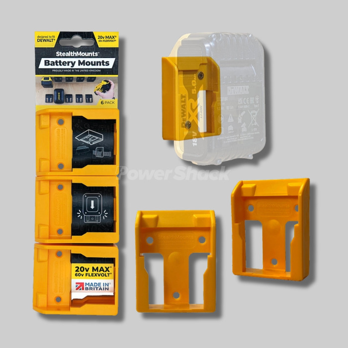 StealthMounts DeWalt XR 20v Battery Mounts - Yellow, 6 Pack