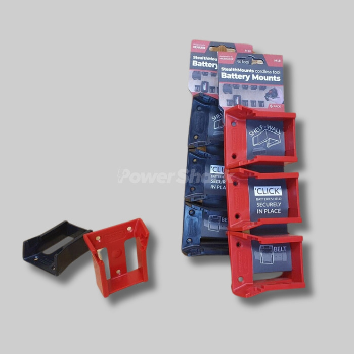 StealthMounts Milwaukee M18 18v Battery Mounts - Red, 6 Pack