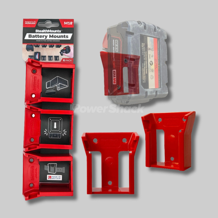 StealthMounts Milwaukee M18 18v Battery Mounts - Red, 6 Pack