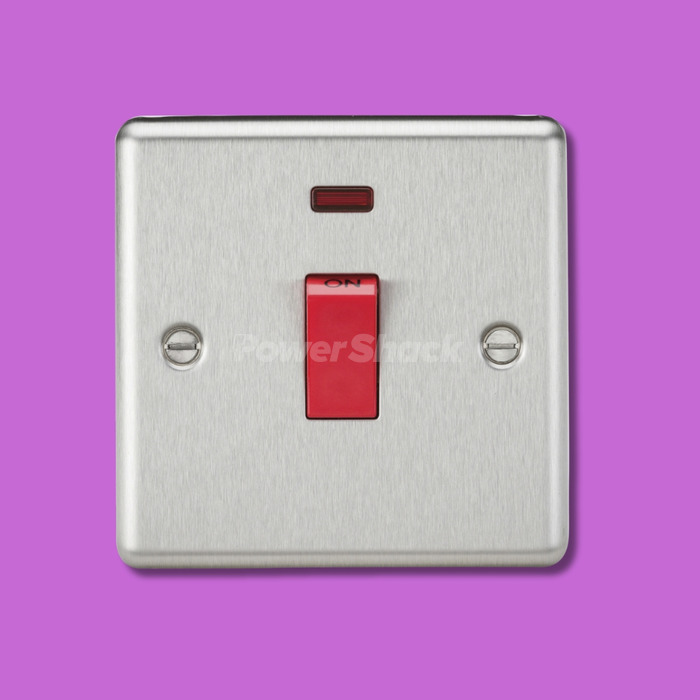 Knightsbridge 45A DP Switch with Neon - Brushed Chrome