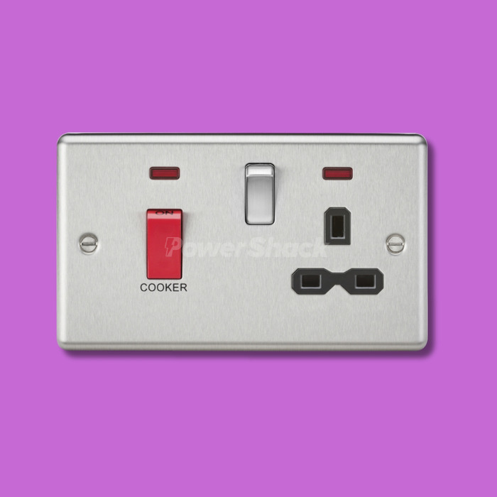 Knightsbridge 45A DP Switch & 13A Socket with Neons - Brushed Chrome