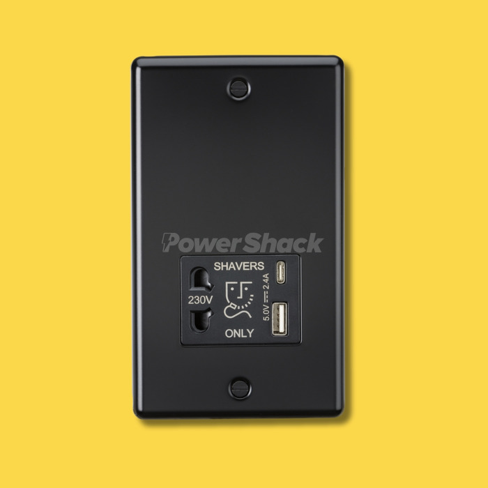 Knightsbridge 230V Shaver Socket with Dual USB A+C [5V DC 2.4A shared] - Matt Black