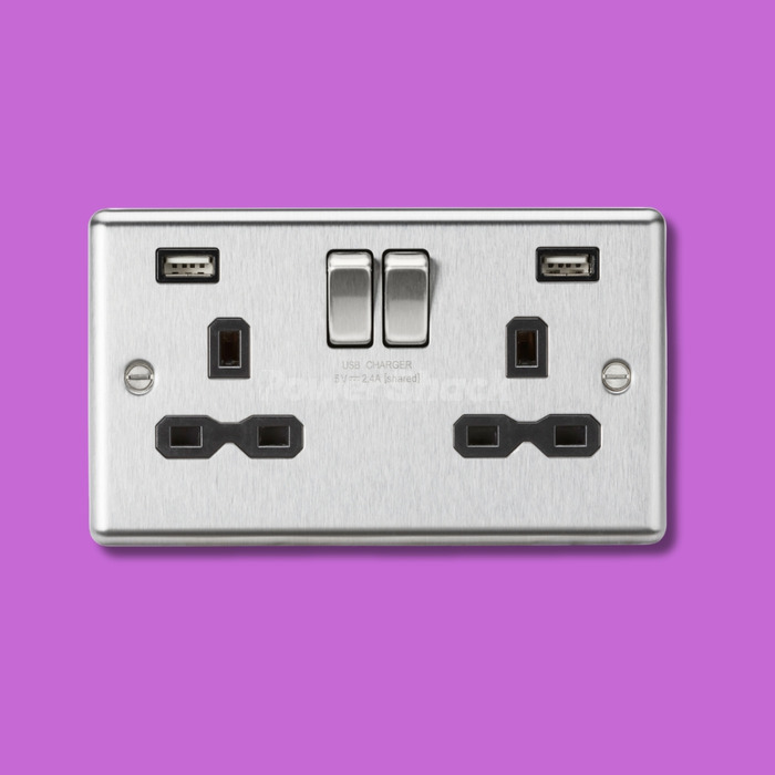 Knightsbridge 13A 2G SP Switched Socket with Dual USB A+A (5V DC 2.4A shared) - Brushed Chrome