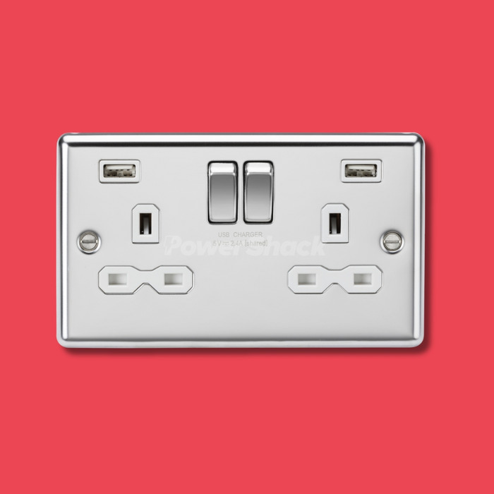 Knightsbridge 13A 2G SP Switched Socket with Dual USB A+A (5V DC 2.4A shared) - Polished Chrome