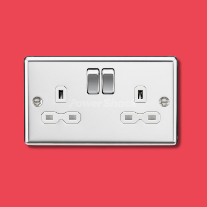 Knightsbridge 13A 2G DP Switched Socket with Twin Earths - Polished Chrome