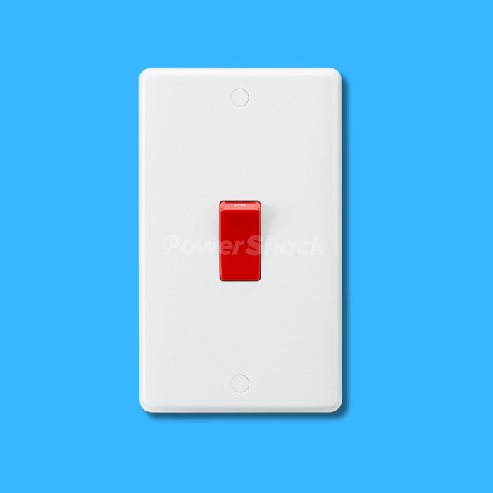 White 45A Double Pole Switch Red Rocker