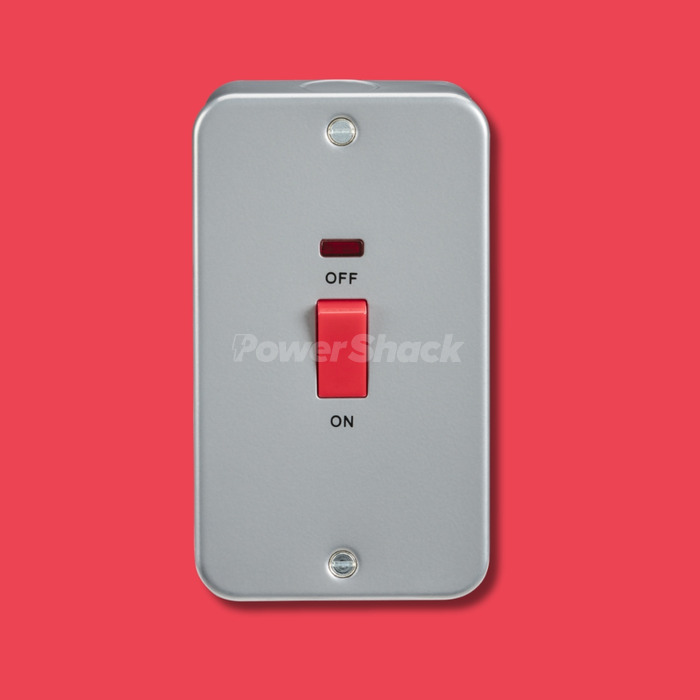 Knightsbridge Metal Clad 45A DP Switch with Neon - Large Plate