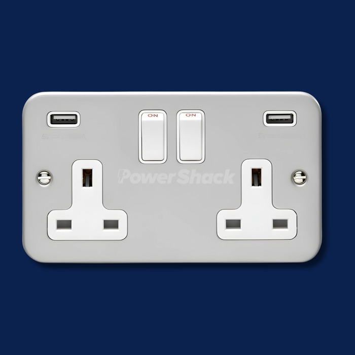 Eurolite 13Amp Switched Socket With Combined 3.1 Amp Usb Outlets Metal Clad