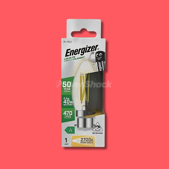 Energizer A Rated LED Elite Candle B22 Filament Lamp 470lm 2.2W = 40W