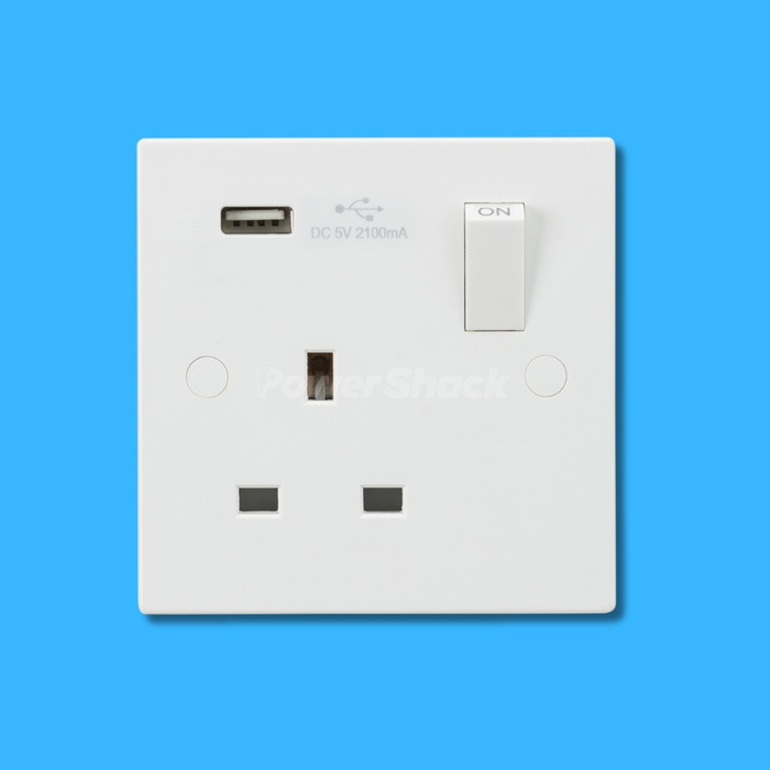 Knightsbridge Square Edge 13A 1G SP Switched Socket with USB A (5V DC 2.1A) Charger