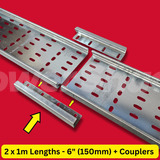 6" (150mm) Medium Duty Galv Cable Tray - 2m + Couplers