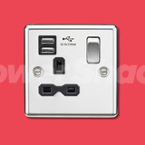 Knightsbridge 13A 1G SP Switched Socket with Dual USB A+A (5V DC 2.1A shared) - Polished Chrome