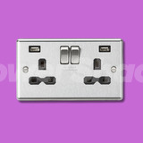 Knightsbridge 13A 2G SP Switched Socket with Dual USB A+A (5V DC 2.4A shared) - Brushed Chrome