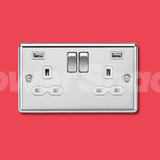 Knightsbridge 13A 2G SP Switched Socket with Dual USB A+A (5V DC 2.4A shared) - Polished Chrome